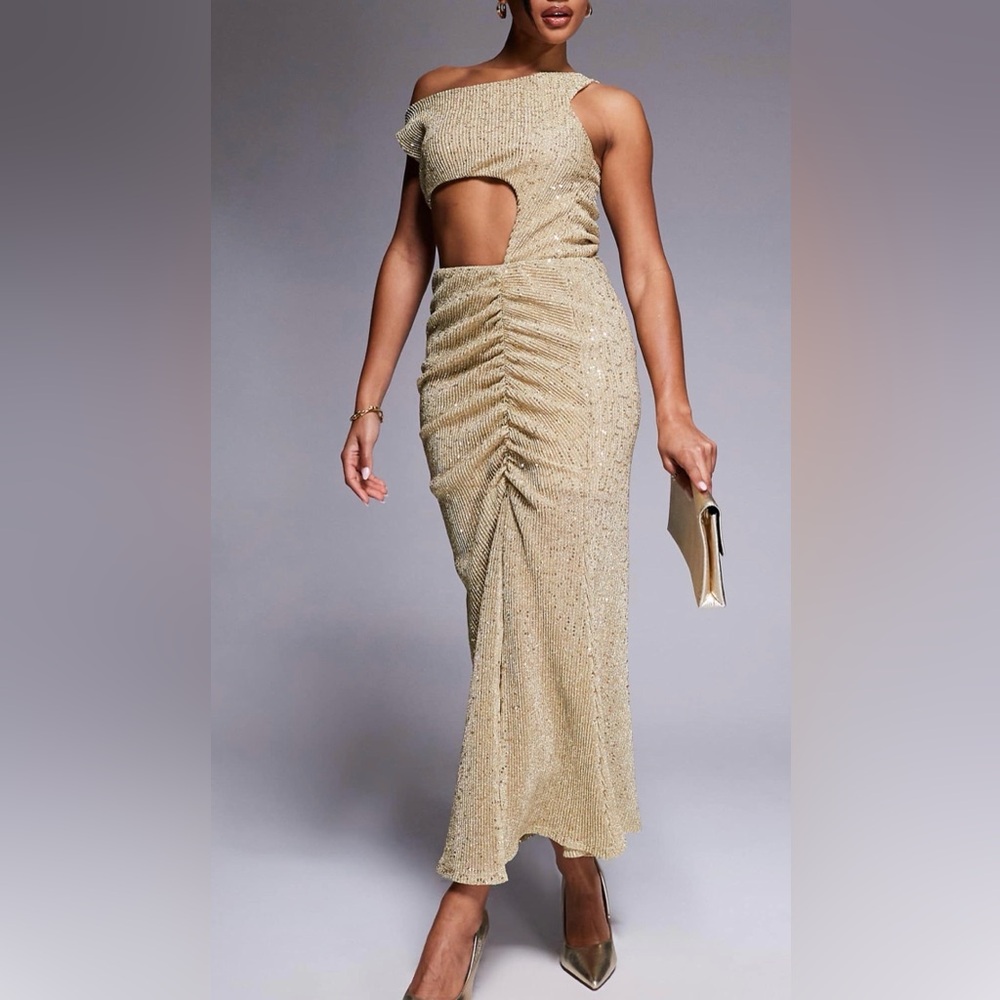ASOS Gold Cut-Out Midi Dress